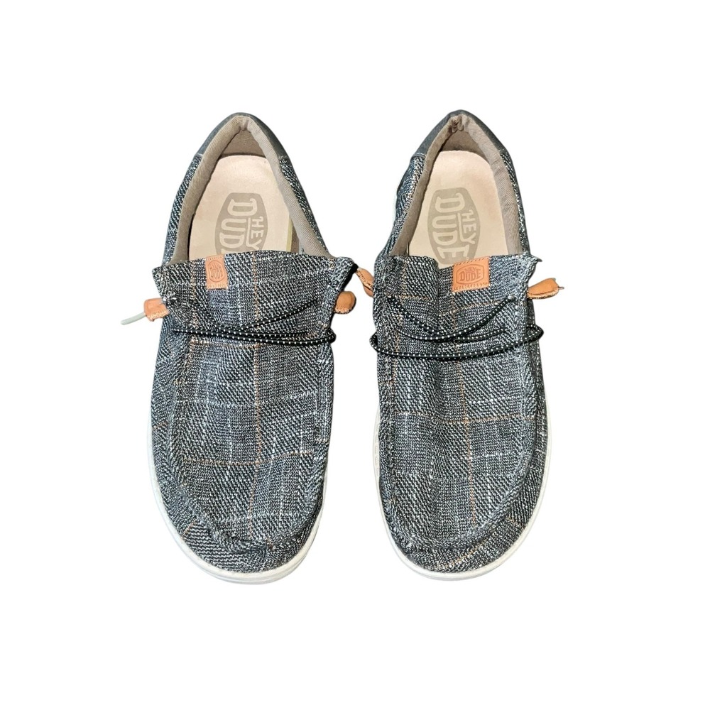 Heydude Wally Plaid Men's Grey Check Canvas Casual Slip On Loafer Shoes US 11